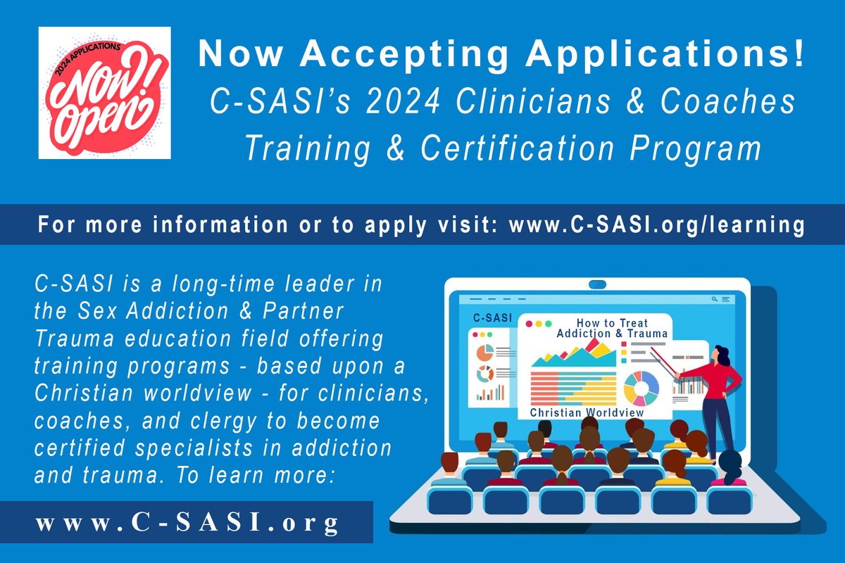 CsasiOrg's tweet image. C-SASI's offers CLINICIANS &amp;amp; COACHES the opportunity to learn how to develop an effective sex addiction treatment program, ways to address family of origin issues, a plan to heal attachment disturbances caused by betrayal and trauma, and much more! Visit: c-sasi.org/learning