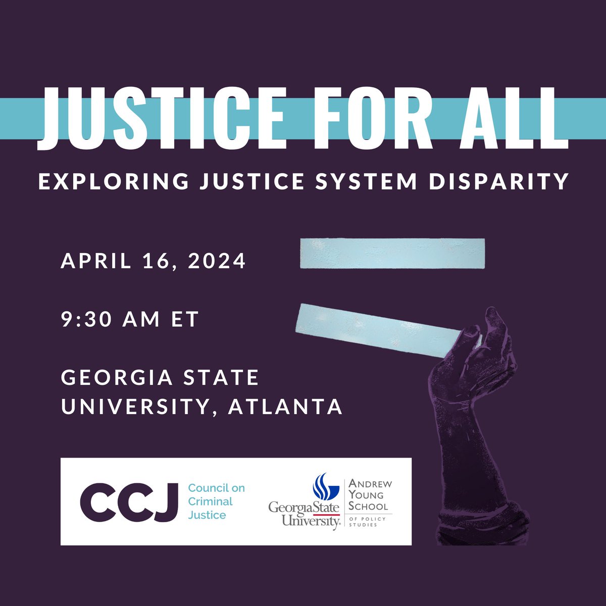Join us for this upcoming event with the @CouncilonCJ, @aysps (Andrew Young School of Policy Studies) @GeorgiaStateU, & @gsucjc on April 16th for a look at the complex justice system disparities affecting our communities. RSVP now at: secure.counciloncj.org/nx/portal/neon…