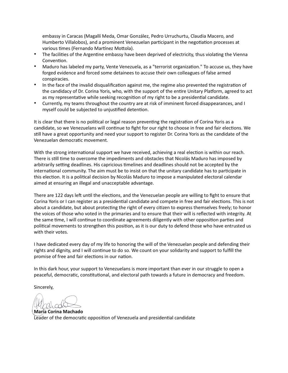 I sent this letter yesterday to Mr. Prime Minister of Norway, H.E <a href="/jonasgahrstore/">Jonas Gahr Støre</a>, regarding the recent events in Venezuela and the importance of the international community supporting us in our effort to achieve free and fair presidential elections this year. 

We still have