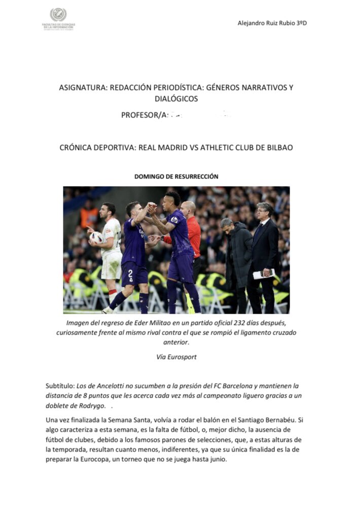 Alex_RuiizR's tweet photo. Aquí os traigo mi primera crónica deportiva como estudiante de Periodismo🎙️.

Me estreno con el Real Madrid🟣 VS Athletic Club🔴⚪️ de ayer a las 21:00 del 31 de marzo. 

Espero que os guste!!! ⚽️✍🏻 https://t.co/qJCcleA98l
