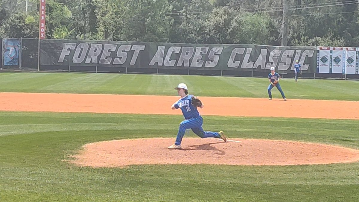 @GrahamWhittle8 has thrown 5 scoreless innings, allowed 2 hits & struck out 6. He also has an RBI bunt single as @Airport_Eagles leads @DormanBaseball 5-0 Top 6th at the @ForestAcresClas