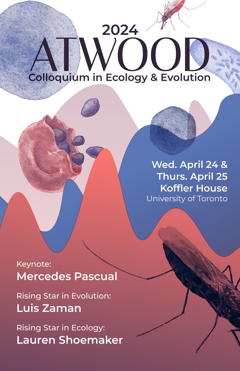 ‼️The wait is almost over‼️ Join us at #Atwood2024 for all kinds of exciting talks from our @eebtoronto folks and our amazing keynote speakers for this year: Dr. Mercedes Pascual 🦠, Dr. Luis Zaman (@LuisZaman)🧫, and Dr. Lauren Shoemaker (@LG_Shoemaker) 🏞️ See ya'll there!!✨