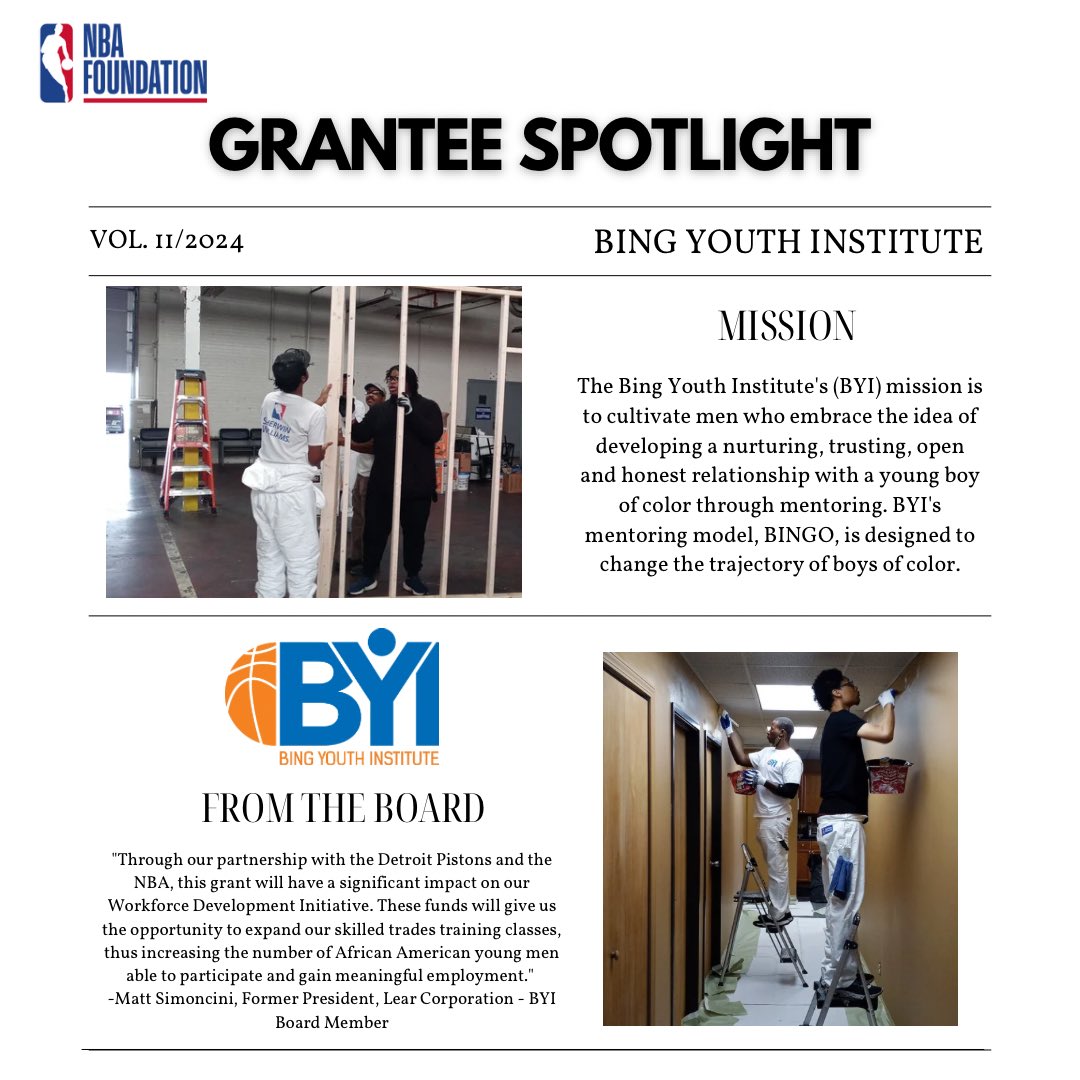 Founded by @DetroitPistons legend and former Detroit mayor, Dave Bing, @BingYouth is an organization dedicated to mentorship and workforce development. Their mission is to “cultivate men who embrace the idea of developing a nurturing, trusting, open and honest relationship with