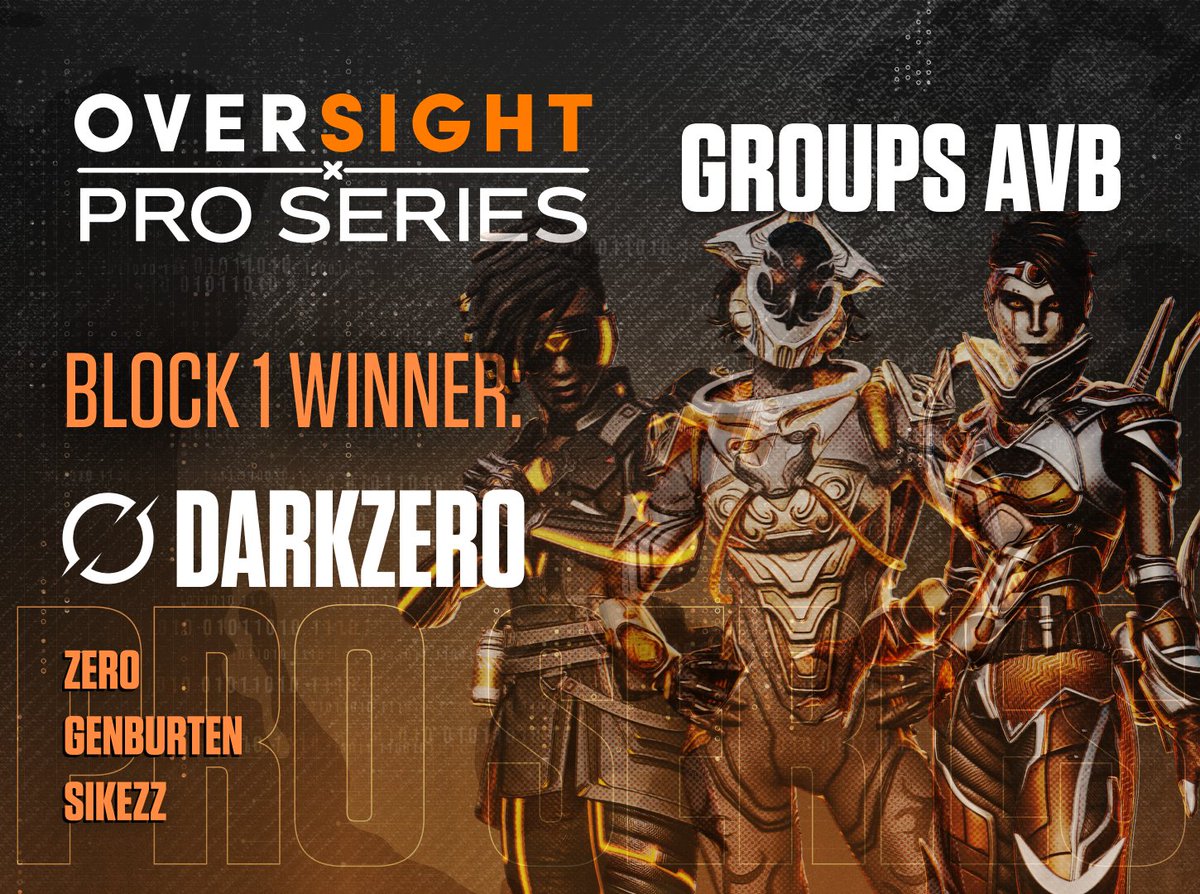 The winners from the first block of Oversight Pro Series is @DarkZeroGG! Congratulations on the last game push @Zer0OCE, @Genburten, and @sSikezz. Overall results will be posted here after the second block of matches which are about to start here in 5 minutes.