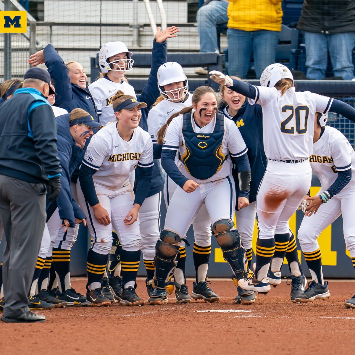 ICYMI: @umichsoftball had a WHOLE LOTTA home plate celebrations this past weekend in the Wolverines' series sweep of Indiana! #goblue