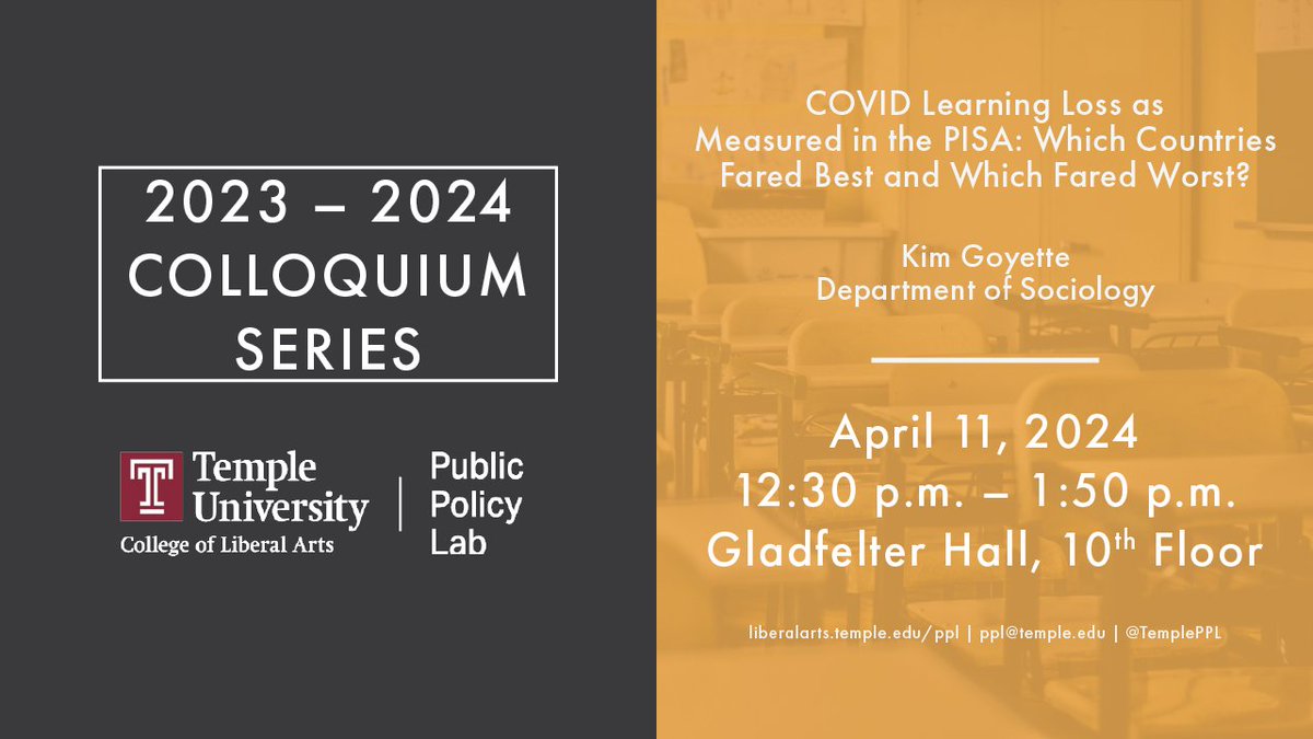 Join us on April 11, when PPL Faculty Fellow Kimberly Goyette (Department of Sociology) presents in our Colloquium Series.