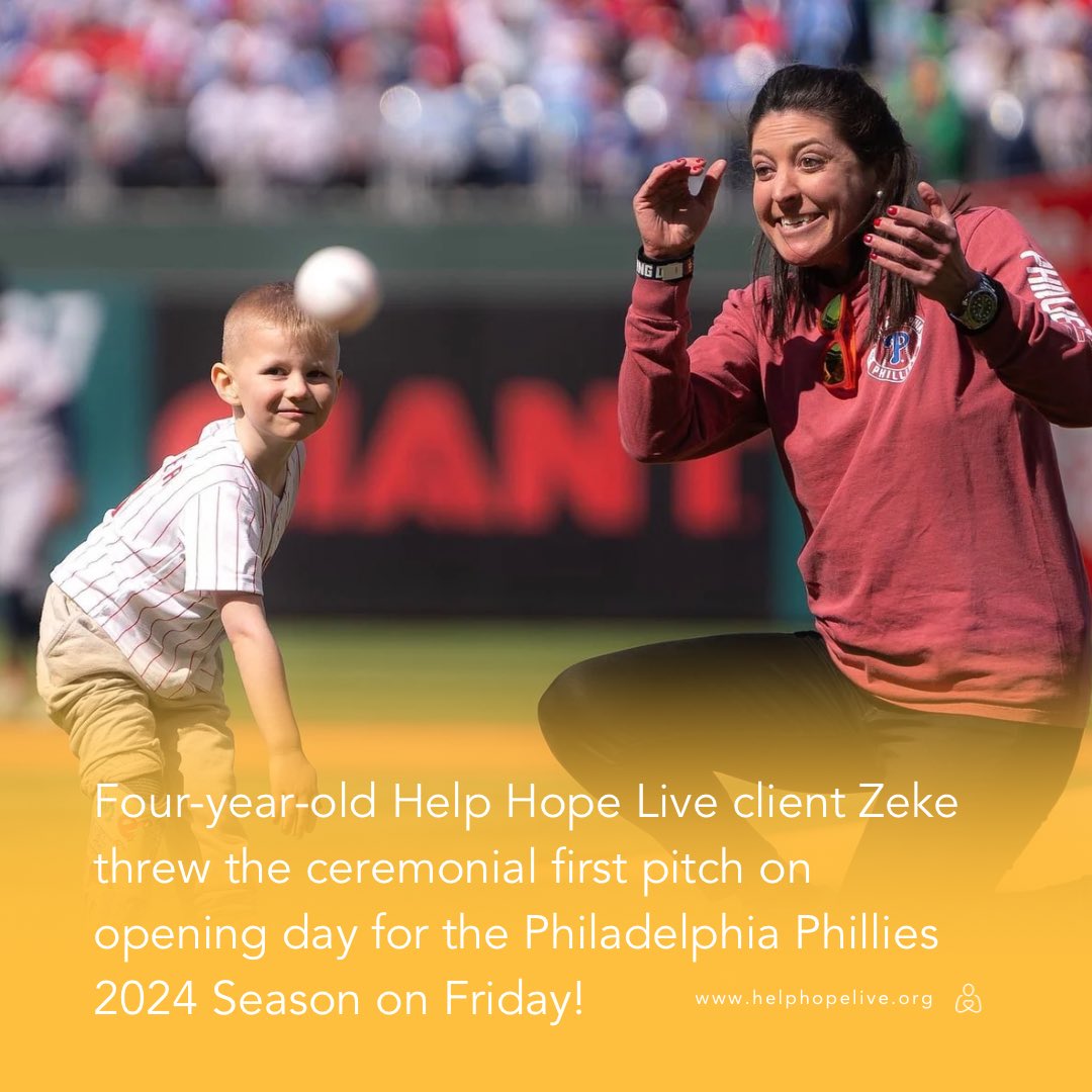 As shared by his family on his Campaign Page, on Friday, four-year-old client Zeke threw the first pitch on opening day for the Philadelphia @Phillies 2024 Season—and he crushed it!!  'Thank you to @Nemours for this amazing opportunity!” Go Zeke go!