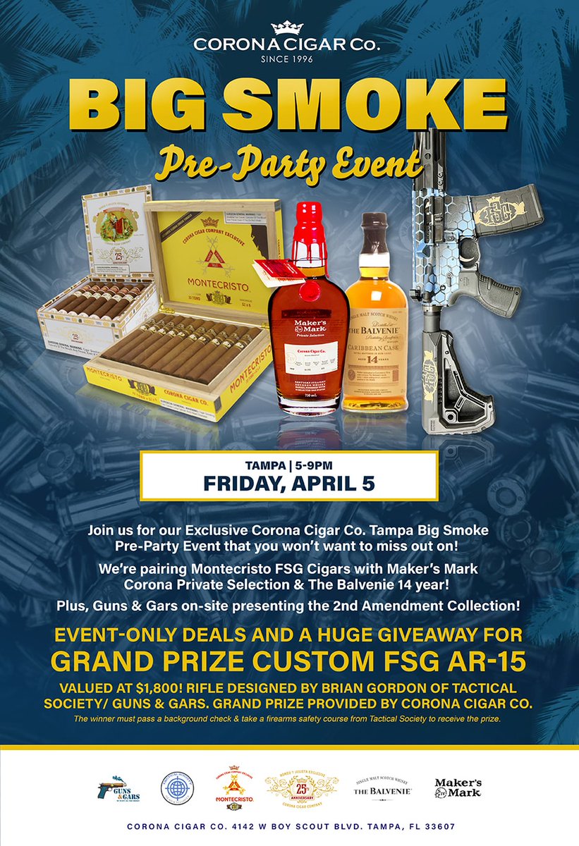 CoronaCigarCo's tweet photo. #CigarEvents coming up this weekend at #CoronaCigar #Tampa #BigSmoke #Padron #JCNewman https://t.co/CCL1wXDkIR