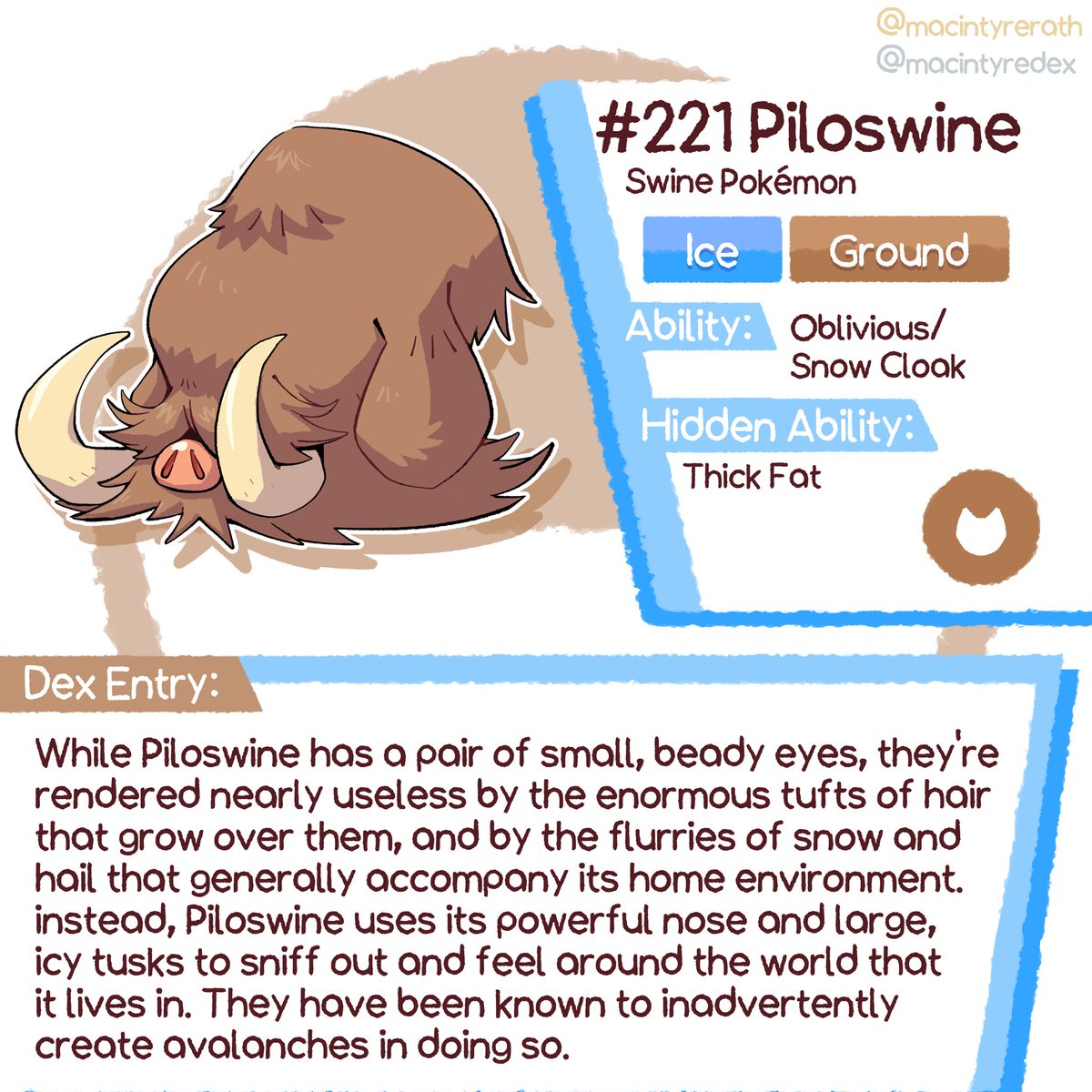 MacintyreDex's tweet photo. New Pokédex entry added!

No.221 Piloswine https://t.co/zCFe0r8ASI