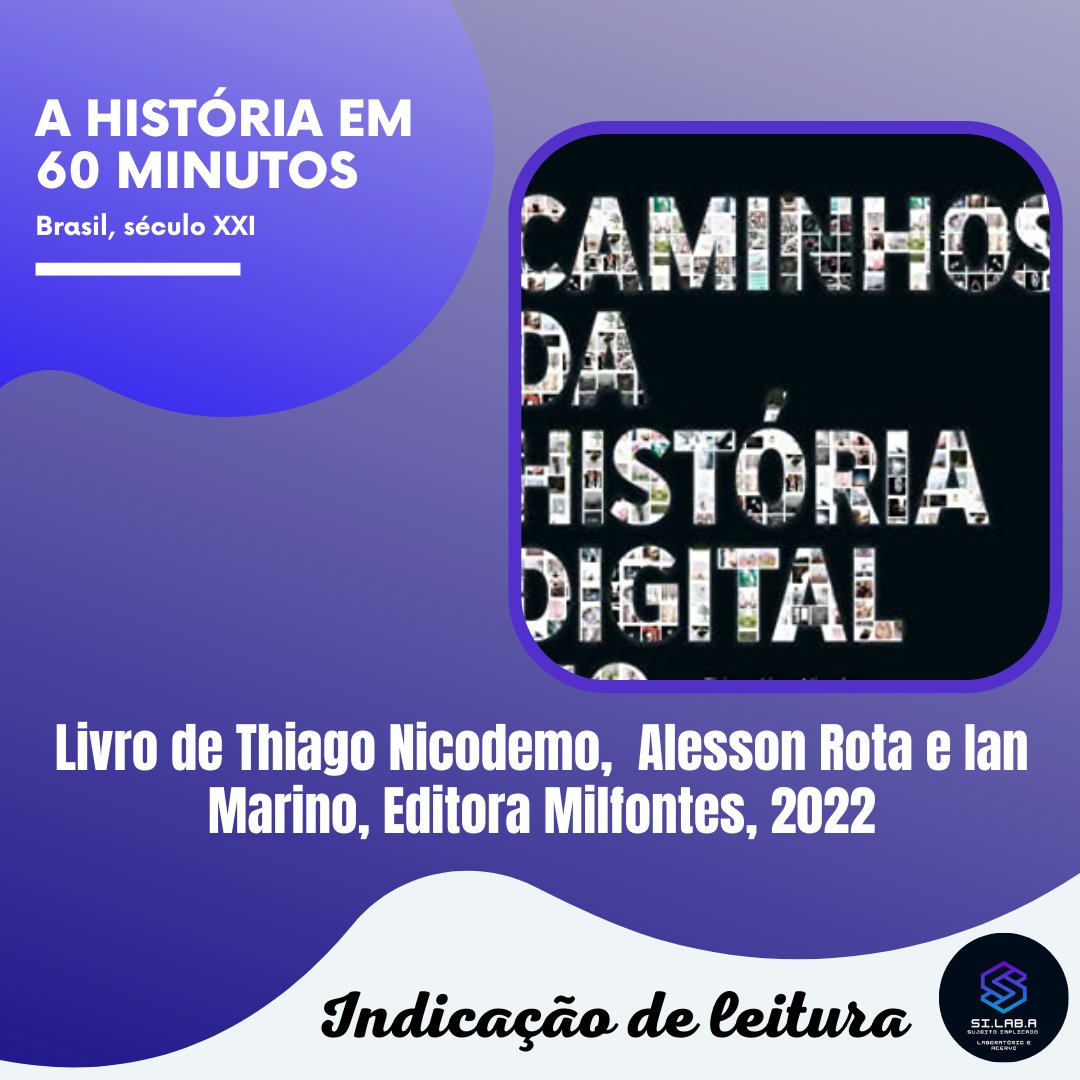 Referência: NICODEMO, THIAGO LIMA; ROTA, A. R. ; MARINO, I. K. . Caminhos da História Digital no Brasil. 1. ed. Vitória: Milfontes, 2022. v. 1. 330p. Disponível em: amazon.com.br/Caminhos-hist%… #H60M #indicacaodeleitura #lerparasaber