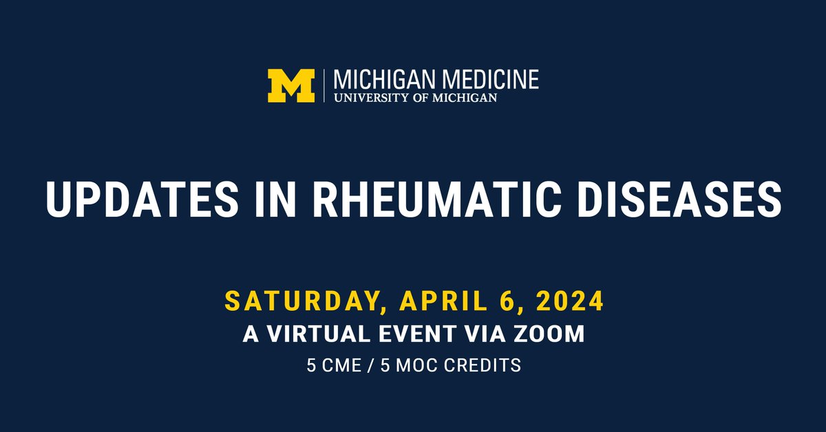 ⏰Don’t forget about our virtual Updates in Rheumatic Diseases conference this Saturday!⏰ Learn about Antiphospholipid Syndrome, Rheumatoid Arthritis, SSc Management and more from experts in the field! Register here: ww2.highmarksce.com/micme/index.cf…