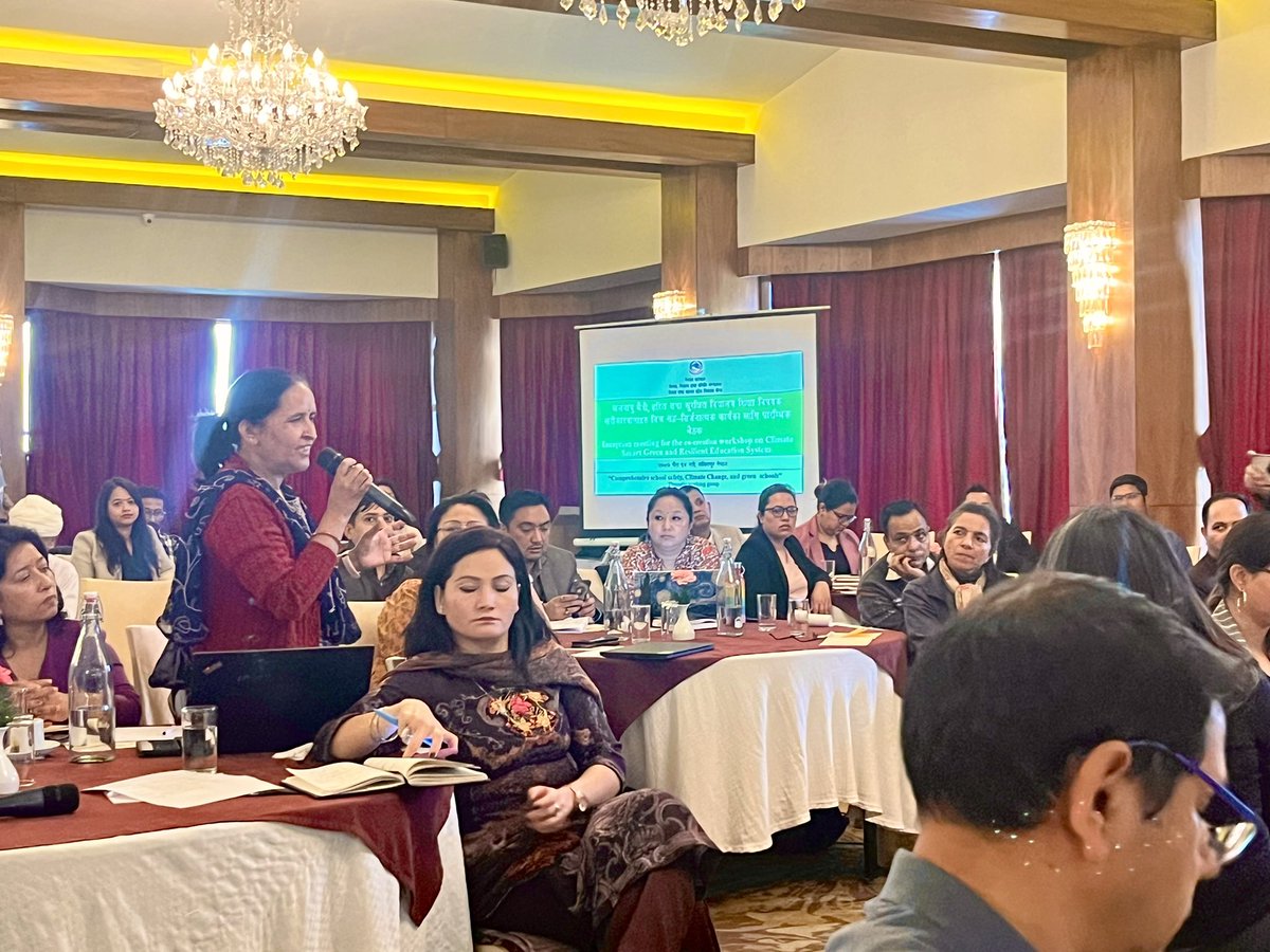 KStorholt's tweet photo. Center for Education and Human Resource Department invited all actors promoting #ClimateSmartEducation in Nepal. @unicef_nepal @UNESCO with the support from @NorwayinNepal aim to transform Nepali school curriculum, policy and practices to green, climate smart and resilient! #Sdg4 https://t.co/vl91Nh0vVW