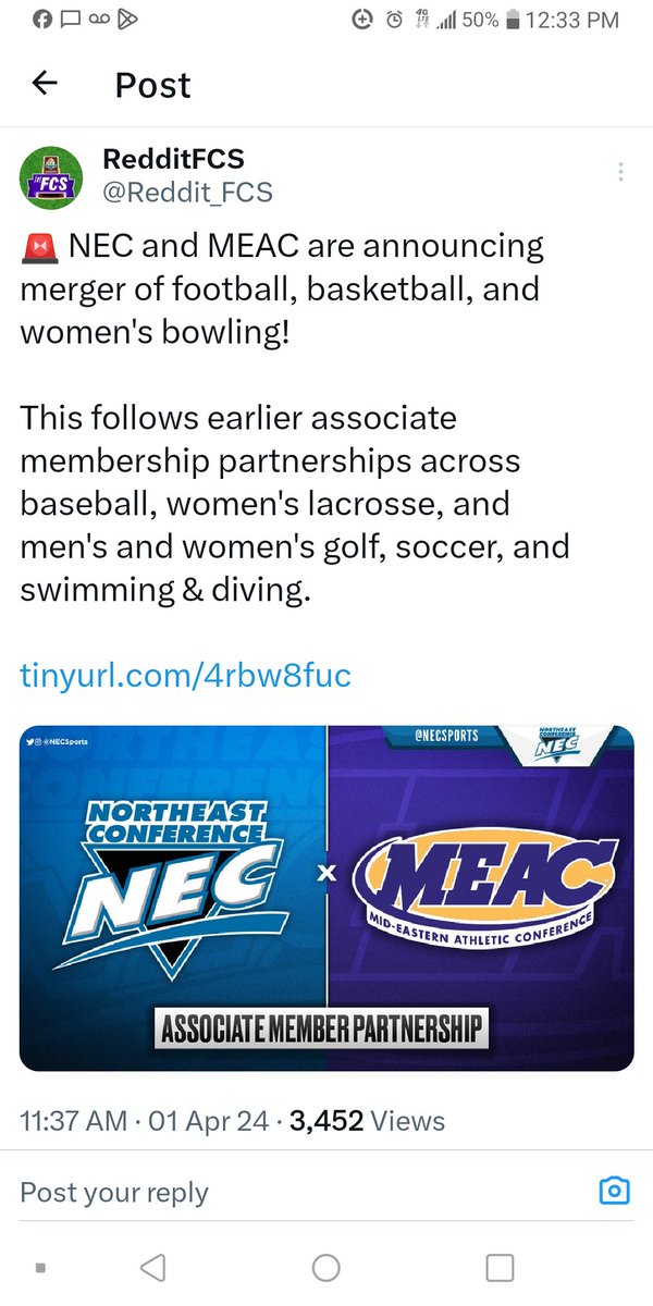 This is great news. This is the best piece of news concerning the MEAC in about four years. A MEAC and NEC cooperation is good for all parties. MSU D1 lacrosse may be coming soon.