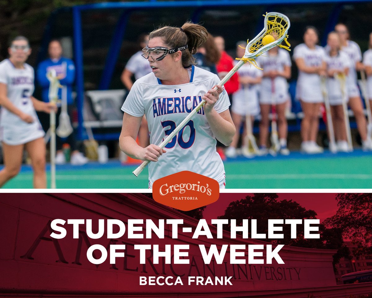 After totaling six points in a 1-1 week for @AU_Lacrosse, junior Becca Frank has been named our Gregorio's Trattoria Student-Athlete of the Week! The Eagles captured their first PL win on the road at Lafayette before falling to undefeated Holy Cross. ➡️ aueagles.link/frank-aow