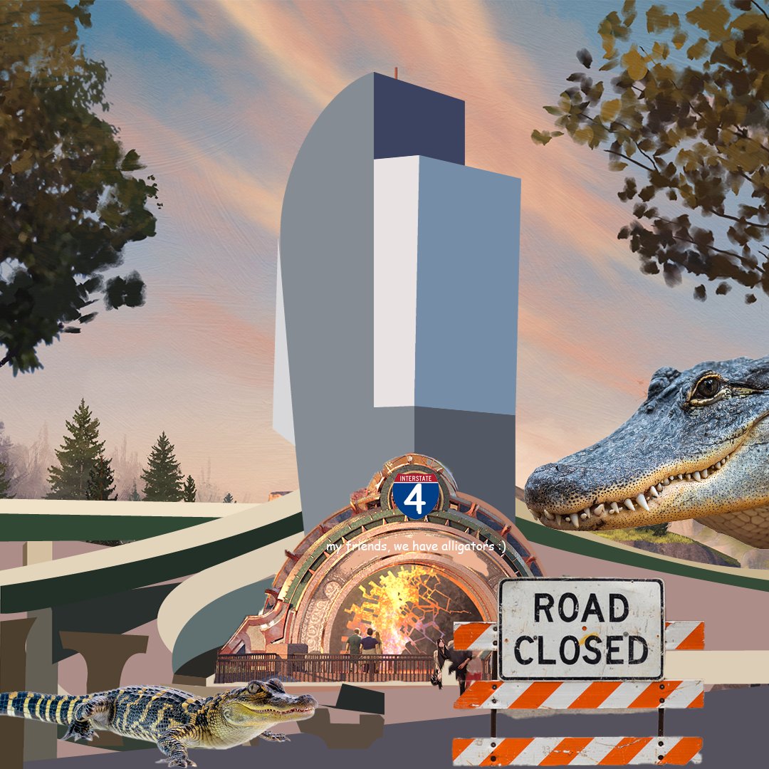 UniversalORL's tweet photo. BREAKING: New concept art for the next portal just dropped!

Immerse yourself in the world of standstill traffic with unbelievable sights of the eye-sore and unpredictable merging lanes that make you say "huh?" in the world of I4 — The Daily Commute. #AverageUniverse https://t.co/PwU5oeytBU