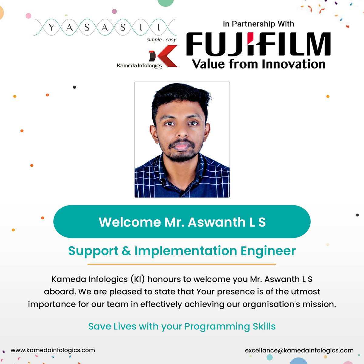 Welcome to the Kameda Family! 🌟 We are thrilled to introduce our newest team members who have joined us on this exciting journey. 👋 Join us in extending a warm welcome to Mr. Aswanth L S!🎉#NewHire #welcomeaboard #teamworkmakesthedreamwork