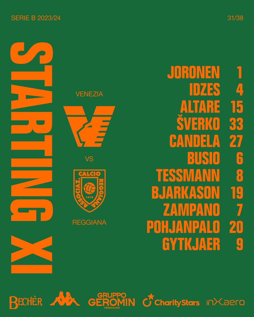 STARTING XI #VeneziaReggiana #SerieBKT #ArancioNeroVerde🟠⚫️🟢