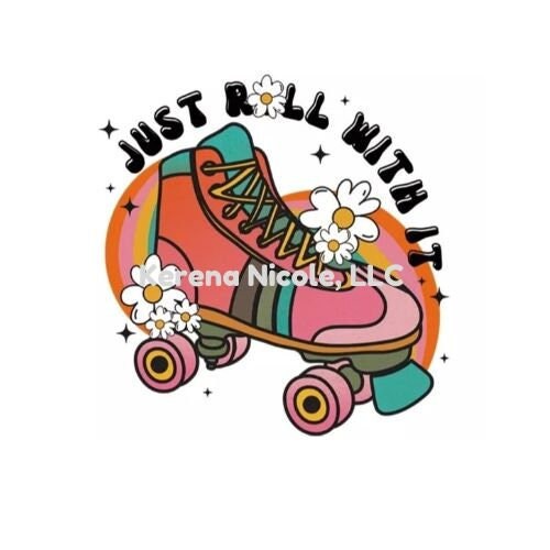 Ready To Press DTF Transfer Vintage Rollerskates Just Roll With It Hippie Flower Power tuppu.net/bd38124c #fashionjewelry #Etsy #explore #melaninfashion #blackownedbusiness #ScreenprintDesigns