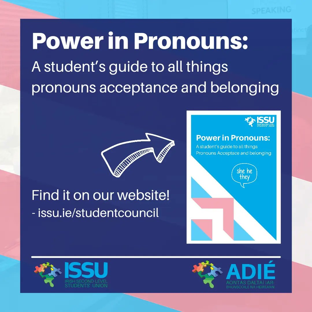 Happy Transgender visibility day! For transgender visibility day the ISSU was proud to launch our new resource, Power in Pronouns for student councils and schools. You can find the resource here: issu.ie/s/Power-in-Pro… #StudentVoice #PowerInPronouns #Resource #ISSU4U