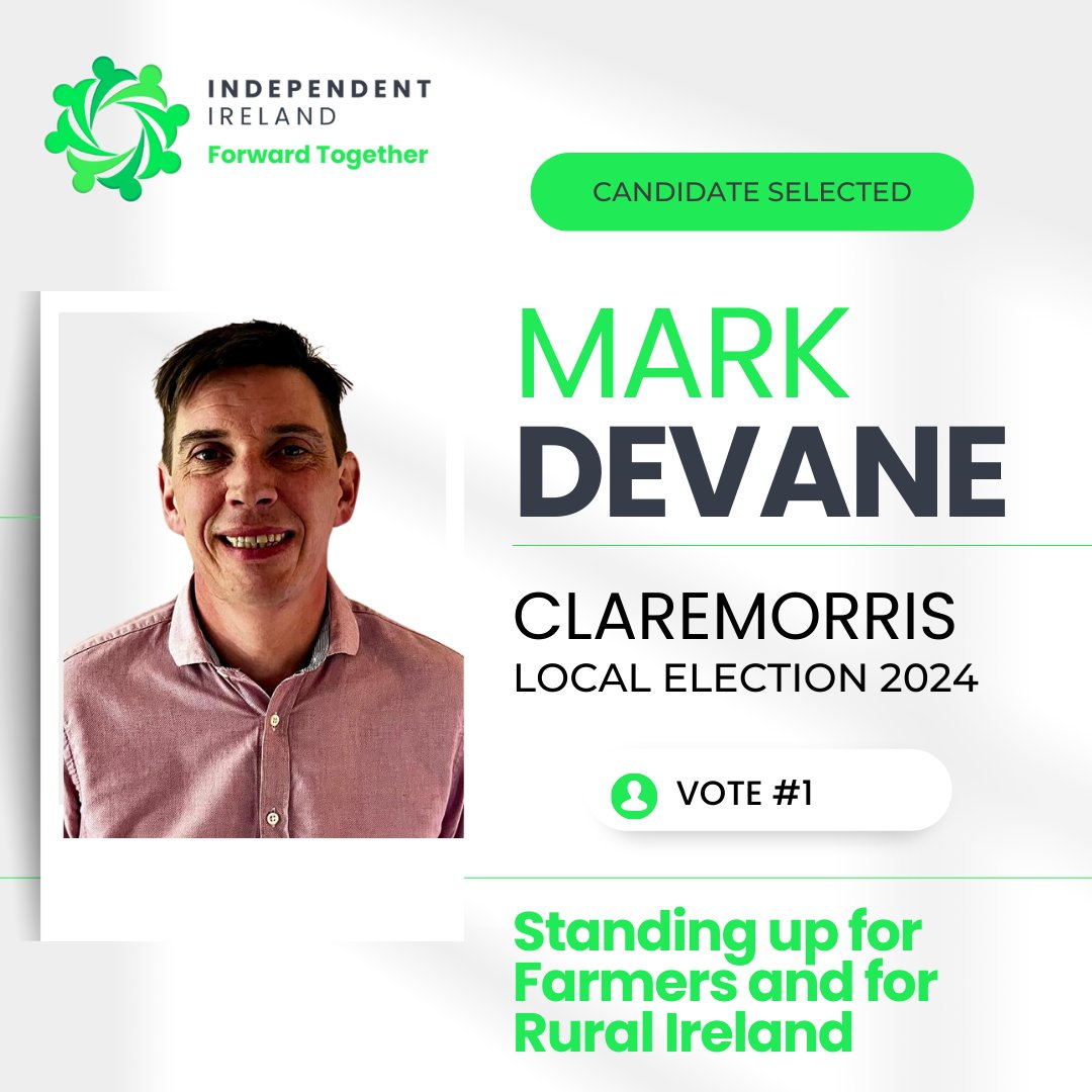 Mark Devane Announces Candidacy for Independent Ireland in Claremorris LEA Claremorris, Co. Mayo - Mark Devane, a dedicated dairy farmer and former carpenter with a diverse background in construction and sales, has officially declared his candidacy for Independent Ireland in the…