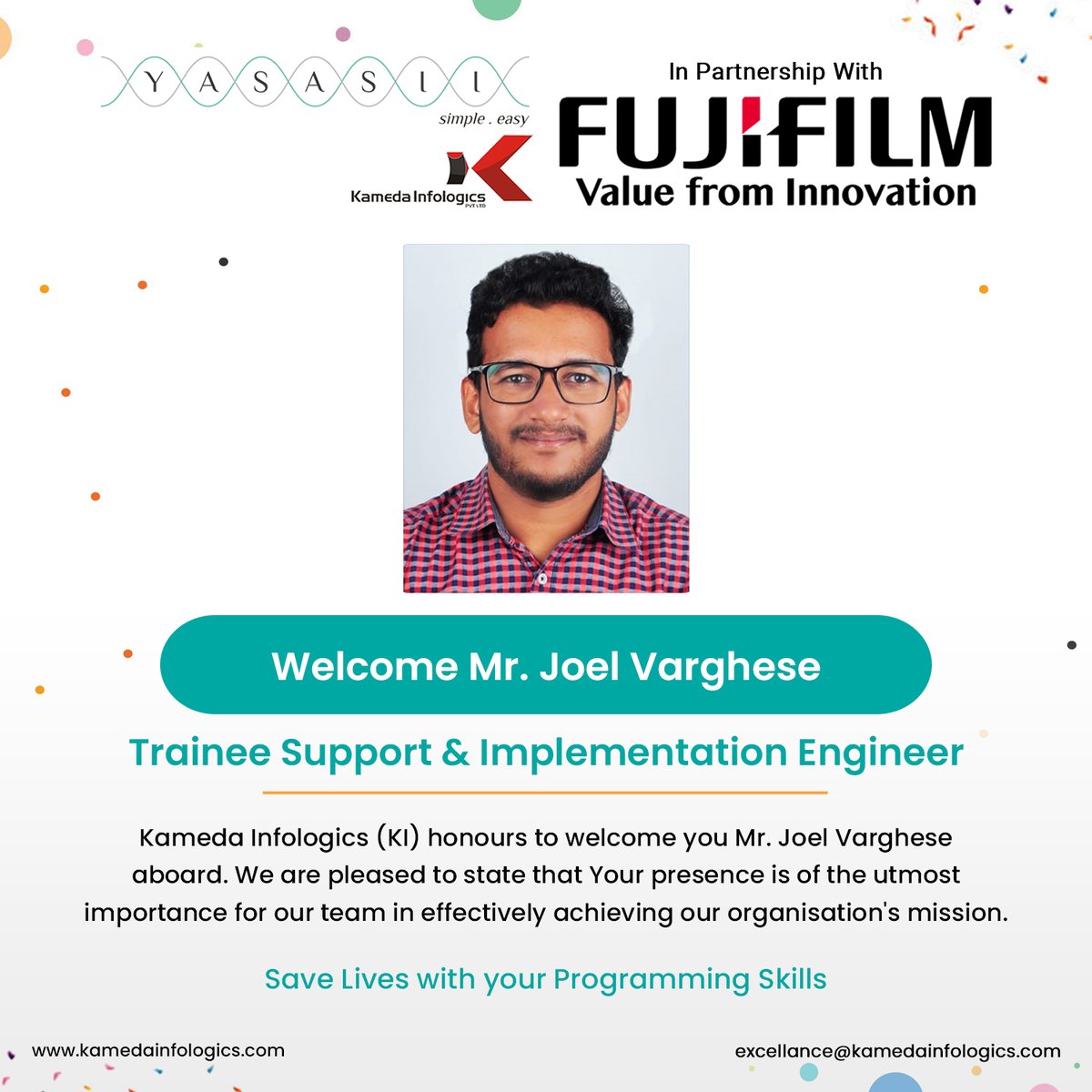 Welcome to the Kameda Family! 🌟 We are thrilled to introduce our newest team members who have joined us on this exciting journey. 👋 Join us in extending a warm welcome to Mr. Joel Varghese!🎉 #NewHires #welcomeaboard #teamworkmakesthedreamwork