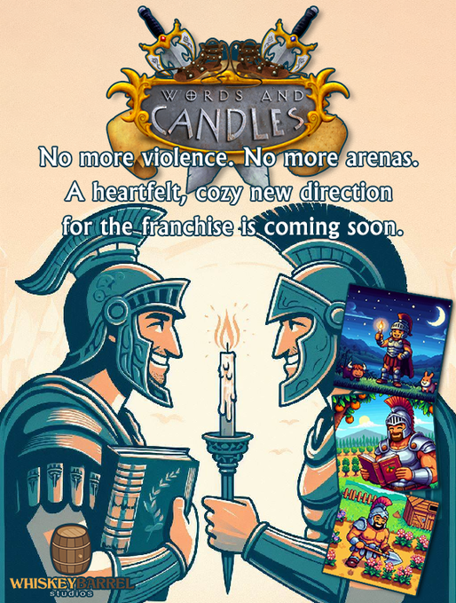 After a lot of soul searching over the Easter Break, we've come to an epiphany. Violent gladiator games are not appropriate in 2024. Cozy gaming is the way forward. It's finally time to rebrand Swords and Sandals. I can't wait to share more with you soon. #indiegaming #gamedev…