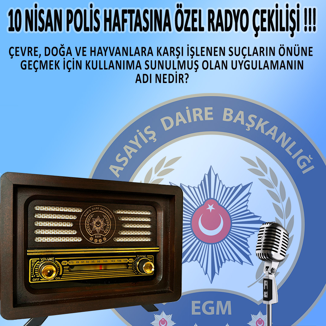 ÇEKİLİŞ İLE 10 ADET RADYO HEDİYE EDİYORUZ NASIL KATIRILIRIM❓
➡️<a href="/asayisdairebsk/">Asayiş Daire Başkanlığı</a> RESMİ X HESABINI TAKİP ETMELİSİN!
➡️DOĞRU CEVABI YORUMA YAZMALISIN
➡️GÖNDERİYİ BEĞENEREK RETWEET ETMELİSİN
⏰04 NİSAN 2024 SAAT23.59'a KADAR KATILABİLİRSİN ‼️
ÇEKİLİŞ TARİHİ 05 NİSAN 2024 SAAT 15.00🎁