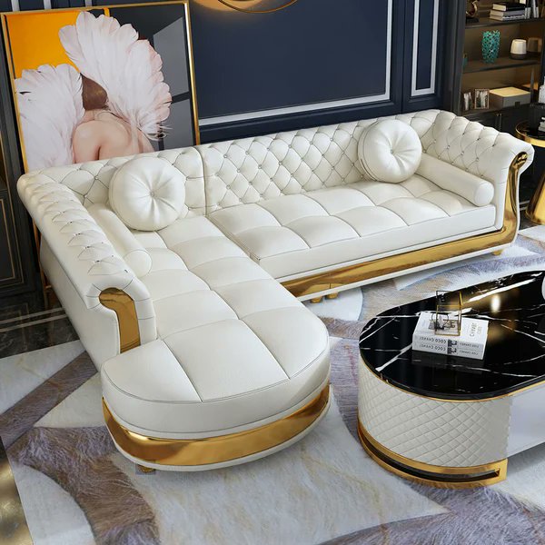 jaydarwinh's tweet image. Dodiy Modern L-Shaped White Corner Sectional Sofa 5-Seater Leather with Chaise Pillows