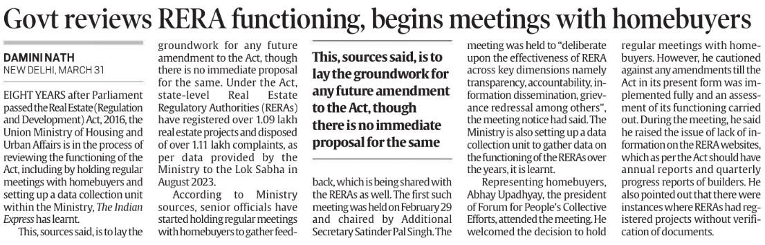 FightForRERAInd's tweet photo. Some action by @MoHUA_India after our presentation on working of RERA. 
https://t.co/IAwCeZznkw
@HardeepSPuri @Secretary_MoHUA @abhaykol @msshankar1961 @DaminiNath @IndianExpress https://t.co/Z9aXcZOEiE
