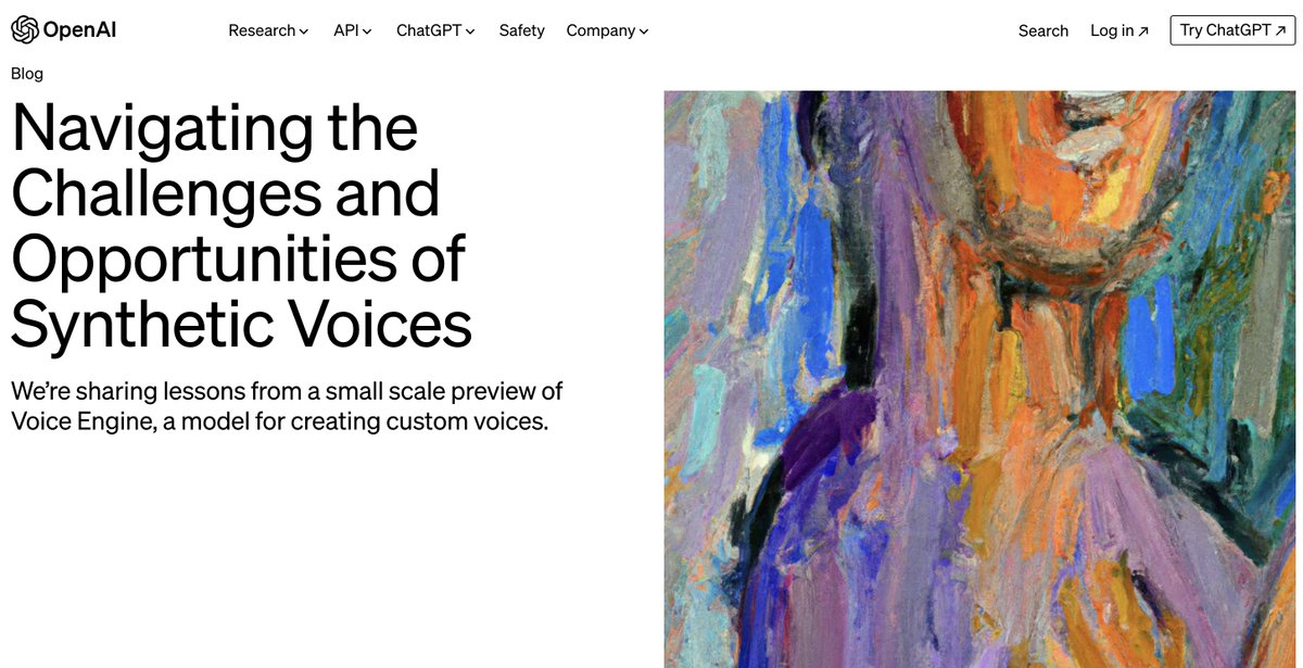 🚨BREAKING: OpenAI has recently launched Voice Engine,' its AI-based voice generator. Besides the commonly cited risks of voice deepfakes, there are additional problematic issues we must talk about: ➡️OpenAI states it's building Voice Engine safely and mentions that: - partners…