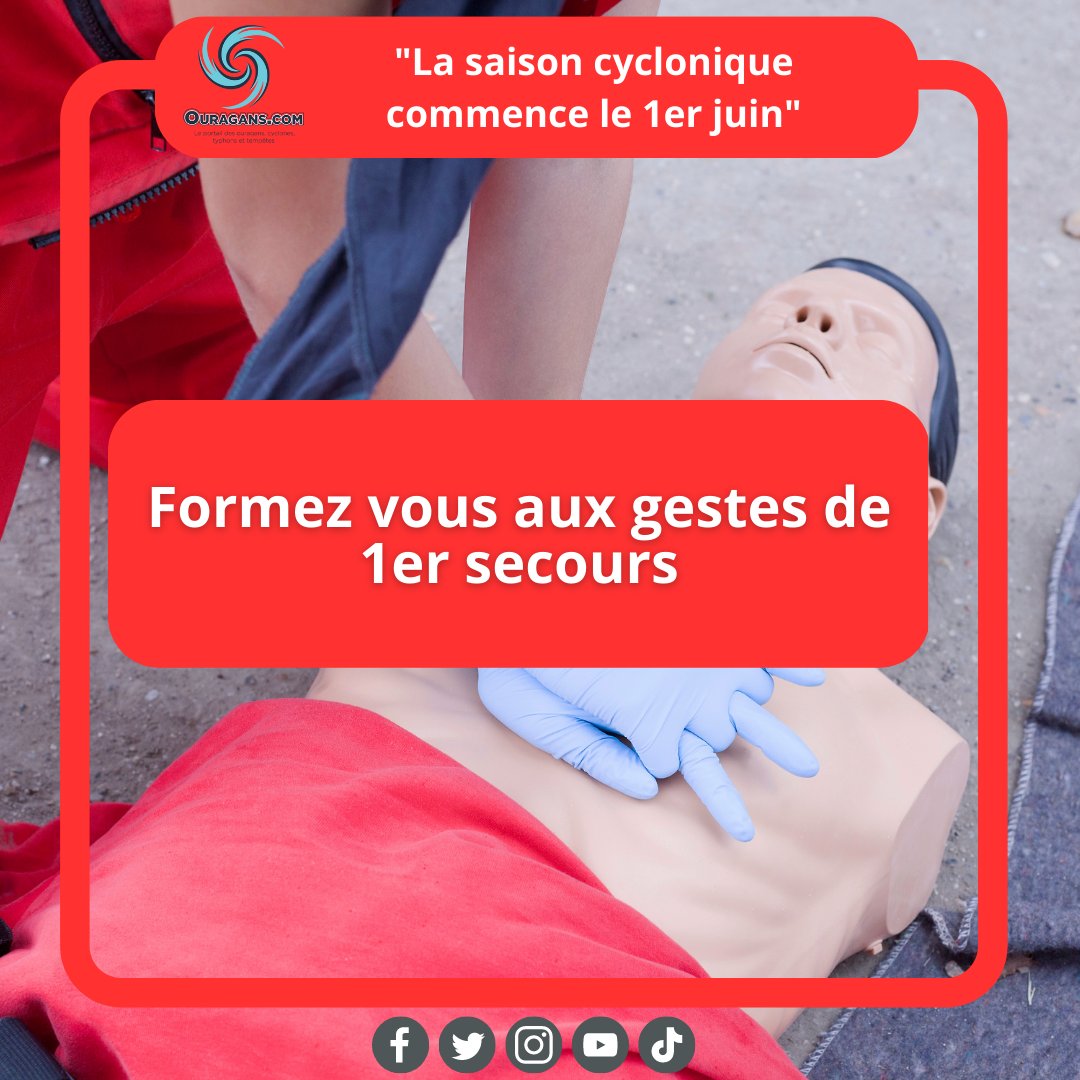 ouragans's tweet photo. Durant ou après le passage d'un phénomène cyclonique, tout comme dans la vie de tous les jours, il est bien de savoir pratiquer les gestes de premiers secours. Des formations existent, n'attendez pas d'en avoir besoin pour apprendre.

La saison cyclonique débute le 1er juin. https://t.co/6Bn8kpQDfN