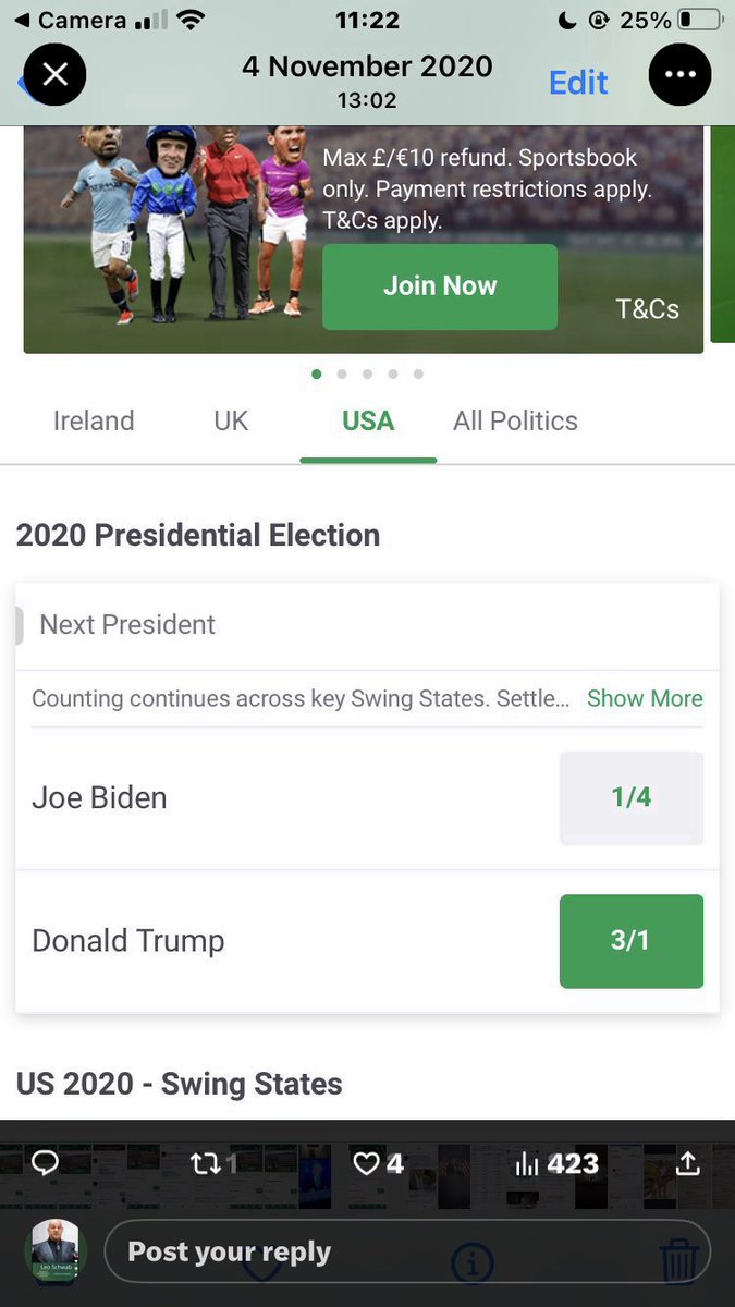 @pokeeffejr @irishexaminer What happened Nov 4 #GE2020 and all what happened Jan6 is where the truth lies. Imagine Trump going from 1/4 on Fav to 3/1 against in those hours when they stopped the count?