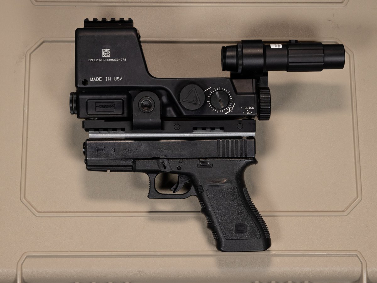 Now mounting the MGRS on handguns. Your EDC has never looked more accurate: Large Window 3x Magnifier Weight distribution lessens recoil, allowing quicker, smoother shots Picatinny Rails for Lasers No Printing #AprilFools #CarryGun #TrijiconMGRS