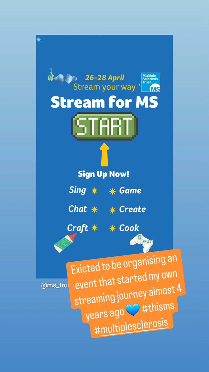 Excited to be leading the way on @MSTrust streaming for MS this #msawarenessweek 26-28 April!

Charity & awareness have always been central to why I started streaming in the first place

Expect spice, chaos, cosplay, interviews, giveaways & more!

#ms #charity #twitch #streaming