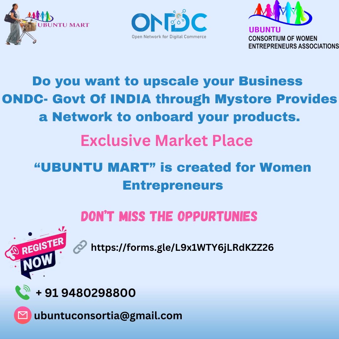 Ubuntu Mart is created to get special attention for women Entrepreneurs.. Pl utilize the facility provided. Upscale your business opportunities