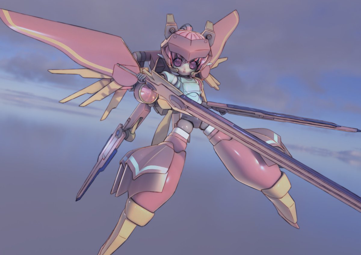 1girl solo holding weapon wings sky holding weapon  illustration images