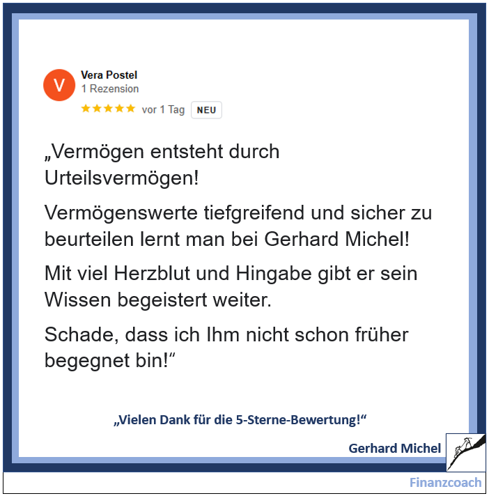 GerhardMichel1's tweet photo. Vielen Dank für die 5-Sterne-#review   /  #finanzcoach #aktien #fundamentalanalyse https://t.co/QoPhiu8Vbk