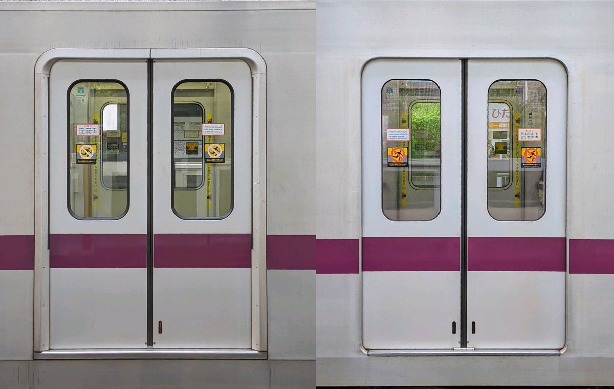 東京メトロ8000系 ←：元小窓 →：増結車（05系相当） 小窓で登場した