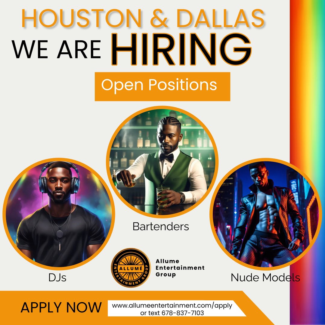 We are looking for you 🫵🏾 apply at allumeentertainment.com/apply or text 678-837-7103 #Houston #Dallas #HTX #DTX #🌈 #🏳️‍🌈 #👨‍❤️‍👨 #htxgay #houstongay #houstongays #houstonsplash #dallasgay #dallasgays #dallasgayscene #houstongaypride #allume