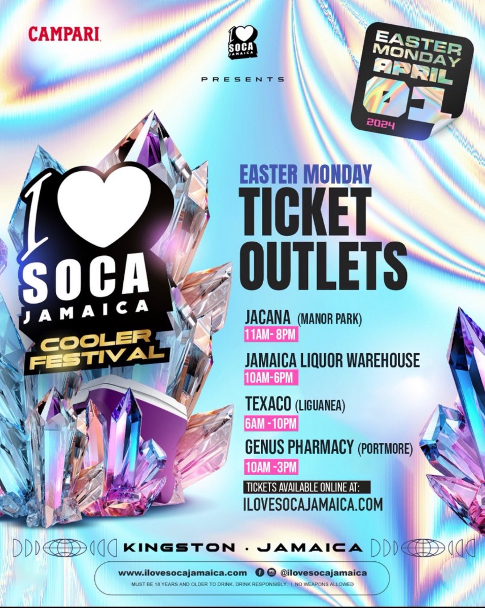 <a href="/ilovesocaja/">ilovesocaja</a> EASTER MONDAY TICKET OUTLETS:

Easter Monday with SAFE &amp; SECURE parking at the UWI, MONA BOWL📍 

<a href="/ilovesocaja/">ilovesocaja</a> ’
COOLER FESTIVAL
Mon April 1st 2024
UWI MONA BOWL 🇯🇲
5pm until

Tickets Available ONLINE at: Ilovesocajamaica.com. Click the link in our bio to purchase