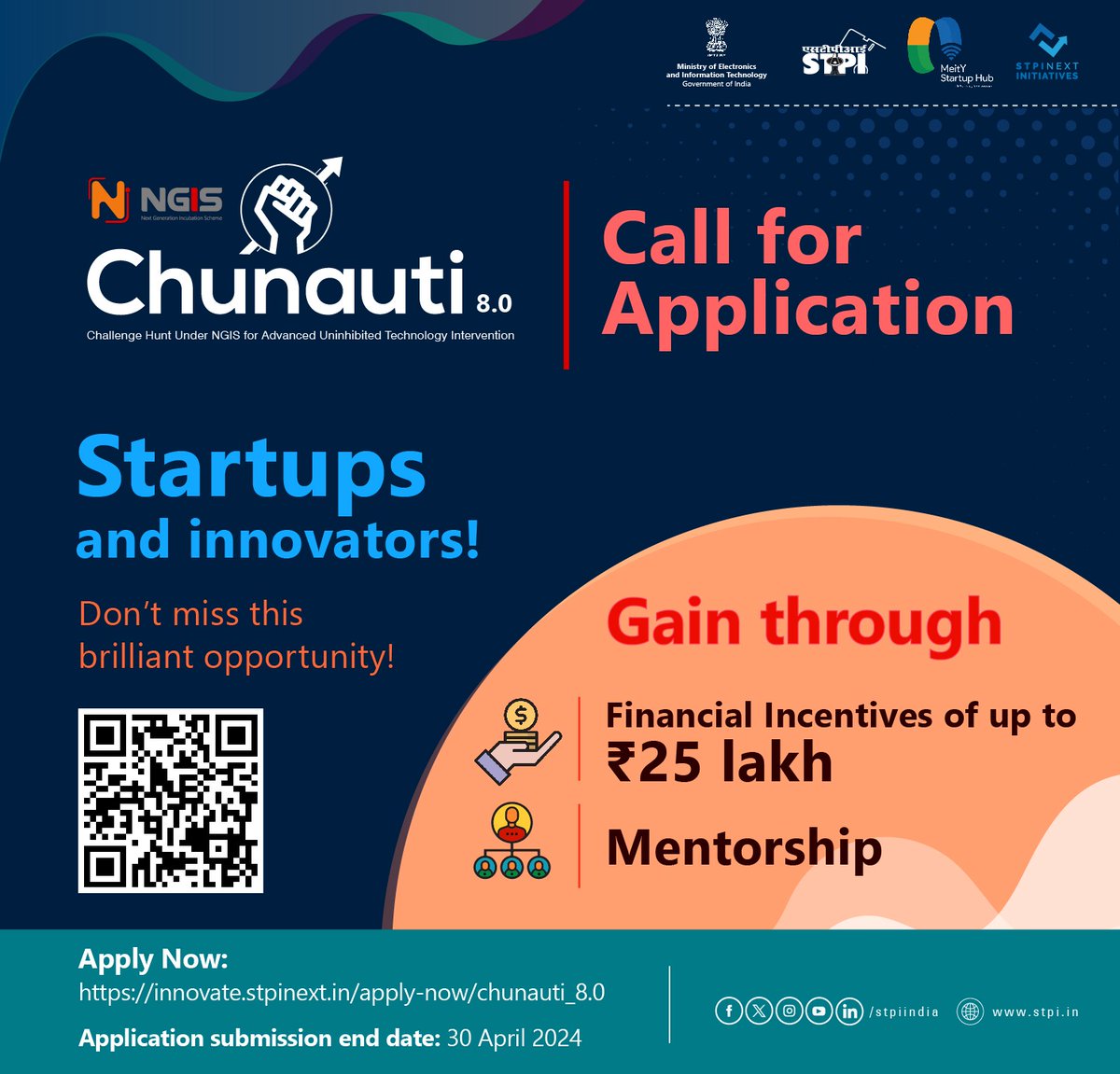 Calling all #Startups! & Innovators!🚀 Join the Startup revolution and be a part of #NGIS #CHUNAUTI 8.0 to grow your venture, achieve profitability, and make a global impact. Last day to Apply : 30 April 2024 Apply Now: innovate.stpinext.in/about-us/chuna…