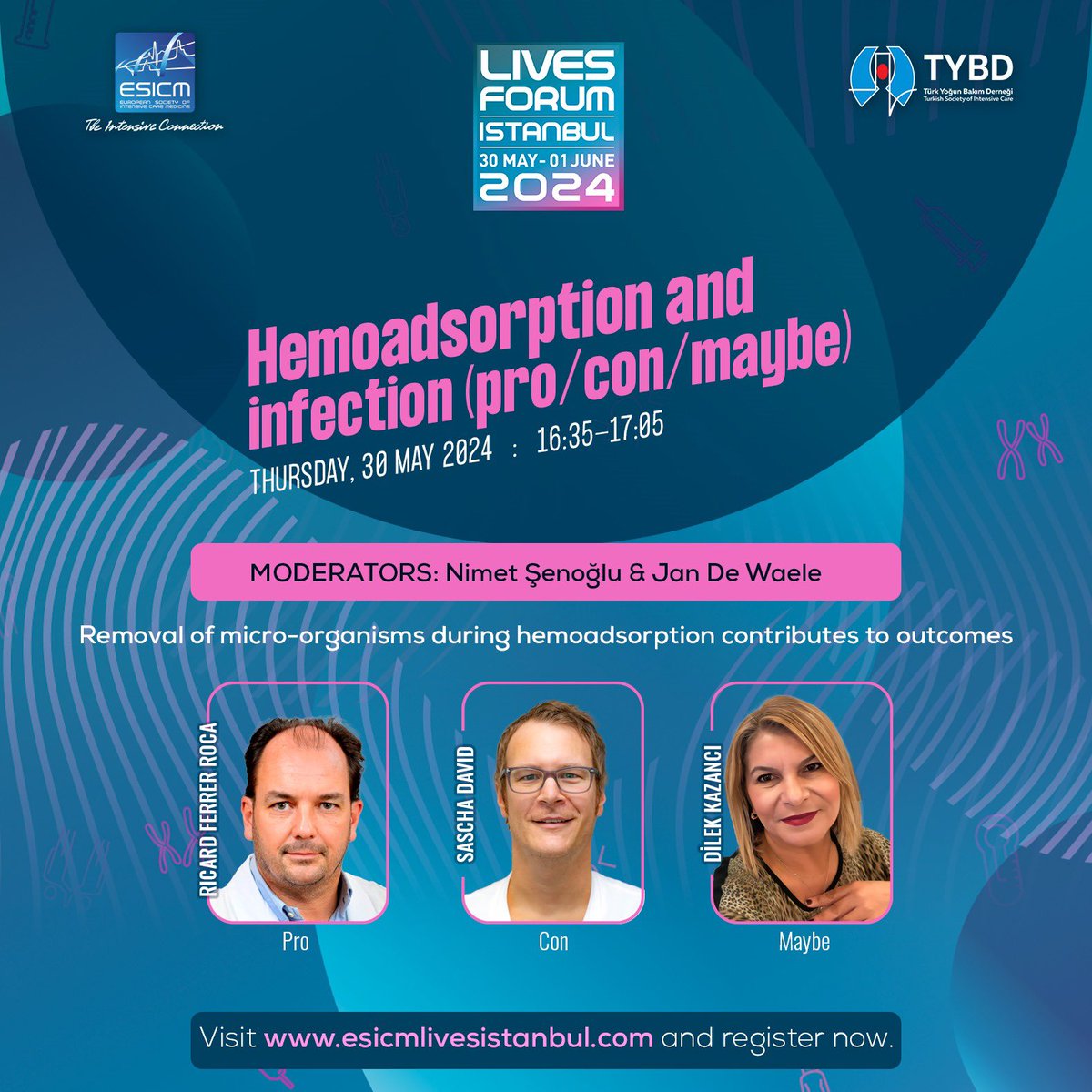 yogunbakimorgtr's tweet photo. HEMOADSORPTION AND INFECTION (PRO/CON/MAYBE)
Removal of micro-organisms during hemoadsorption contributes to outcomes
Pro
Con
Maybe
THURSDAY, 30 MAY 2024 - 16:35-17:05
#Esicm #Esicm2024 #EsicmLivesIstanbul #TYBD #TürkYoğunBakımDerneği #PlazaEvent https://t.co/fEPfGzhqlt