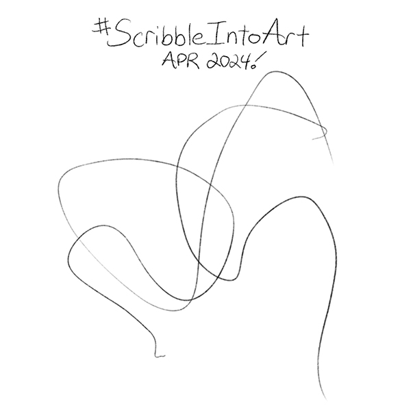 Here's the April 2024 scribble! What does it look like to you? Transform the scribble into art to share anytime this month. Use #scribbleintoart!