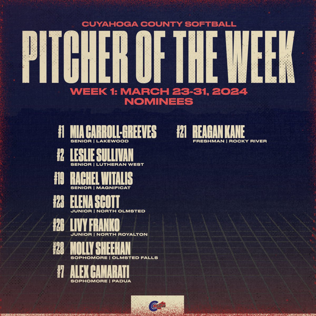 One week into the 2024 season and we have lots of players and pitchers showing up all over the county! 🤩 Here are your Week 1 Player & Pitcher of the Week Nominees! 🫵🏼 Nominated by coaches 🗳️ Voted on by coaches 🏆 Winners announced every Wednesday