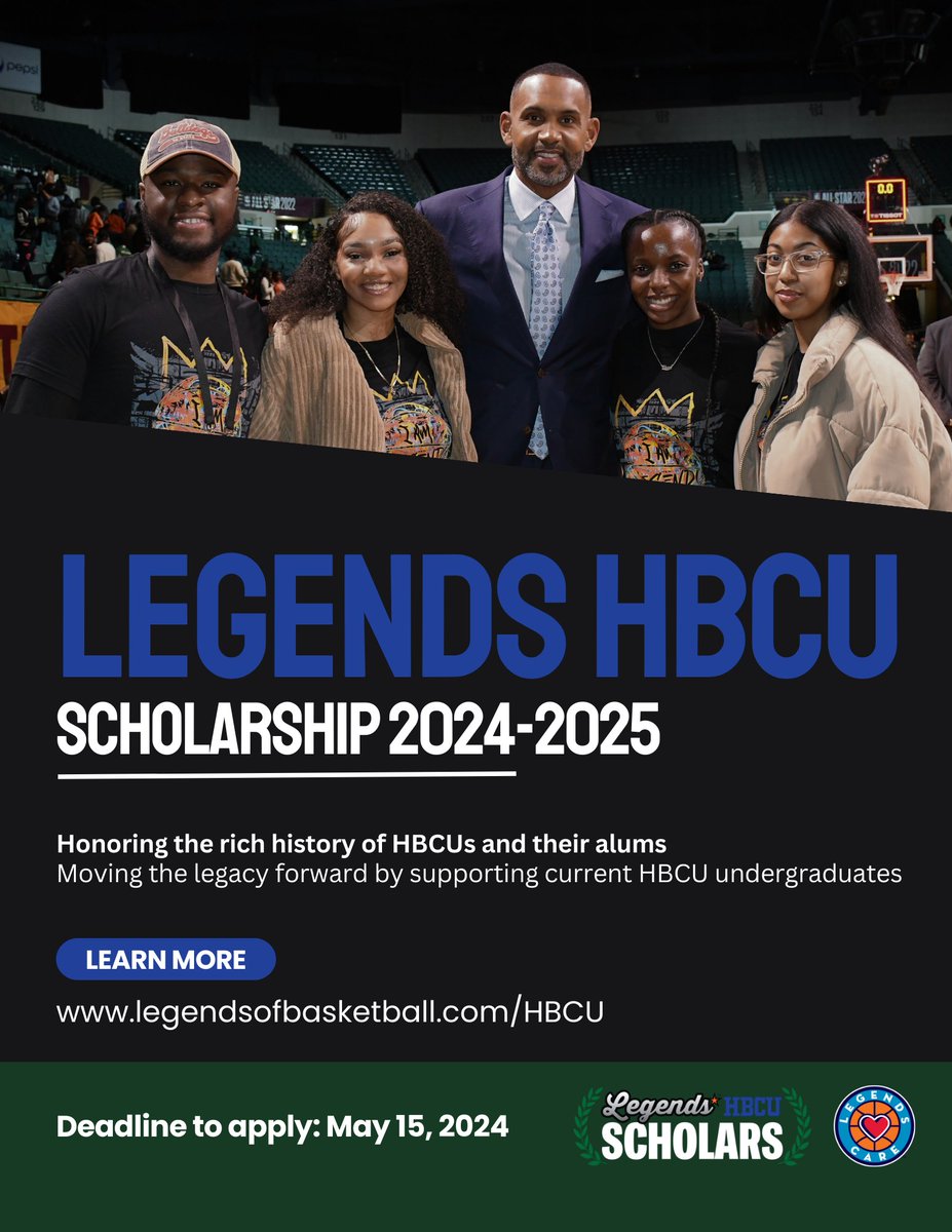 .@NBAalumni Opens 2024-2025 Legends #HBCU Scholarship Application

$10,000 Scholarships Available to Eligible Undergraduates Attending HBCUs

Press Release: legendsofbasketball.com/nbrpa-opens-20…

#LegendsCare | #LegendsScholars