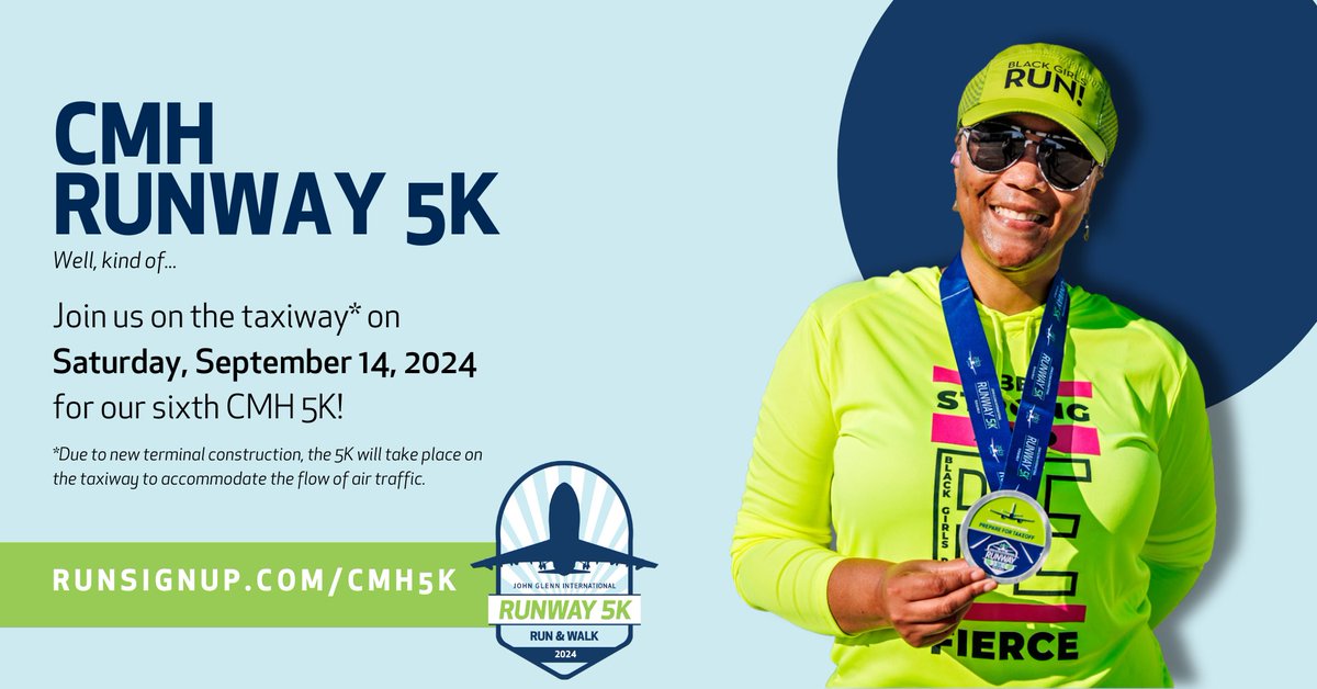 Registration is now open for the 2024 CMH Runway 5K! ✈️ This year it's a taxiway takeover due to construction. Registration is $50 and gets you a unique race experience while supporting @honorflightcmh! Lace up and sign up: runsignup.com/cmh5k