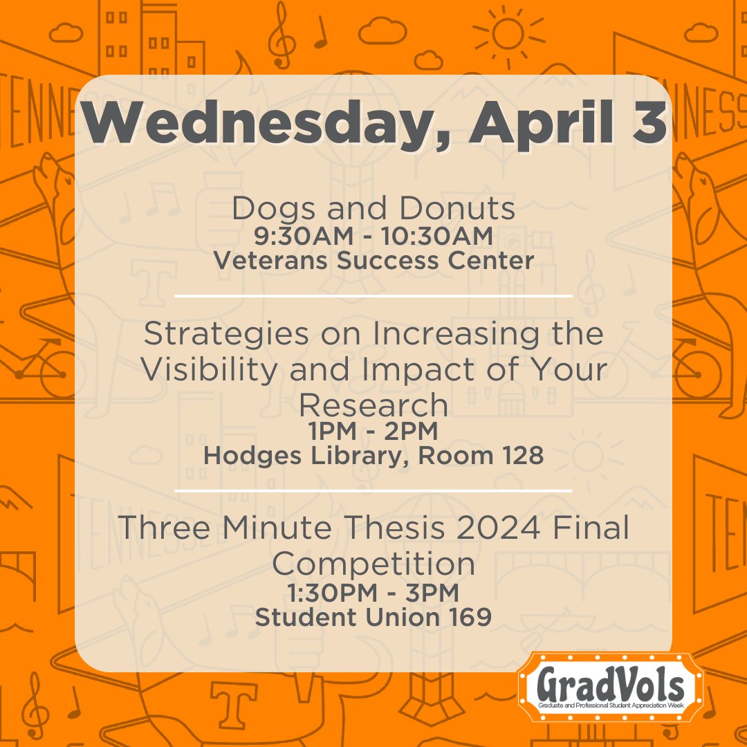 Happy GPSAW Week! There are so many great opportunities this week for graduate and professional students. Don't forget to check out tiny.utk.edu/gpsaw to find all of the details for the events and promotions.