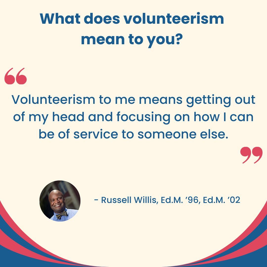 April is #NationalVolunteerMonth! We are so thankful for our #HGSEalumni #volunteers and everything they do. To kick-off our month long appreciation series, swipe ⬅️ to meet Russell Willis, Ed.M. '96, Ed.M. '02, #HGSE Alumni Council Co-Chair. #harvardeducation