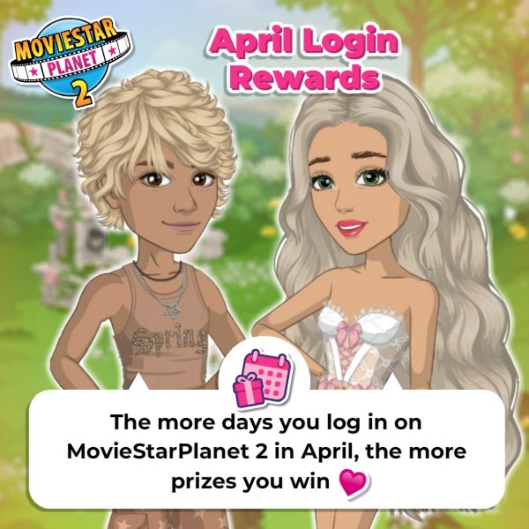 Hello Spring & hello April! 🤍 Collect the exclusive April outfit by logging in on MovieStarPlanet 2 every day - don't forget you can use your Diamonds to SKIP DAYS. See you there!
