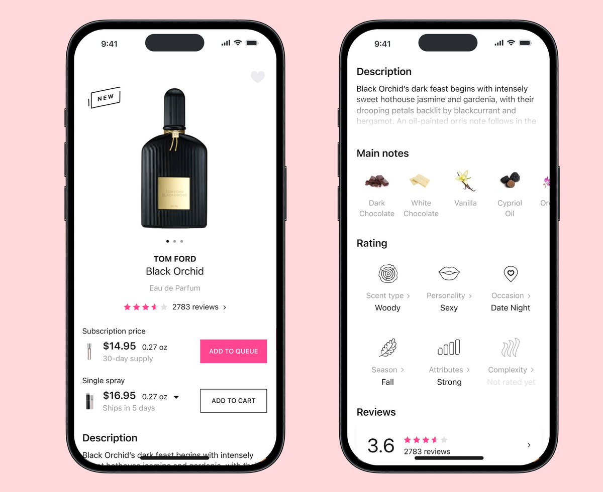 Hey gyus, rate this design 
It's a mobile app that we made for a perfume subscription service. Maybe you recognize it?  Write your guesses in the comments 😁

#buildinpublic #uxuidesign